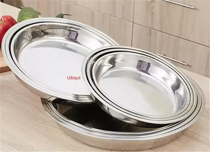 Grand plateau plat rond épais en acier inoxydable