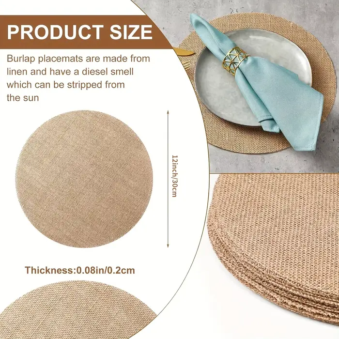 6 pièces de sets de table ronds en jute naturelle