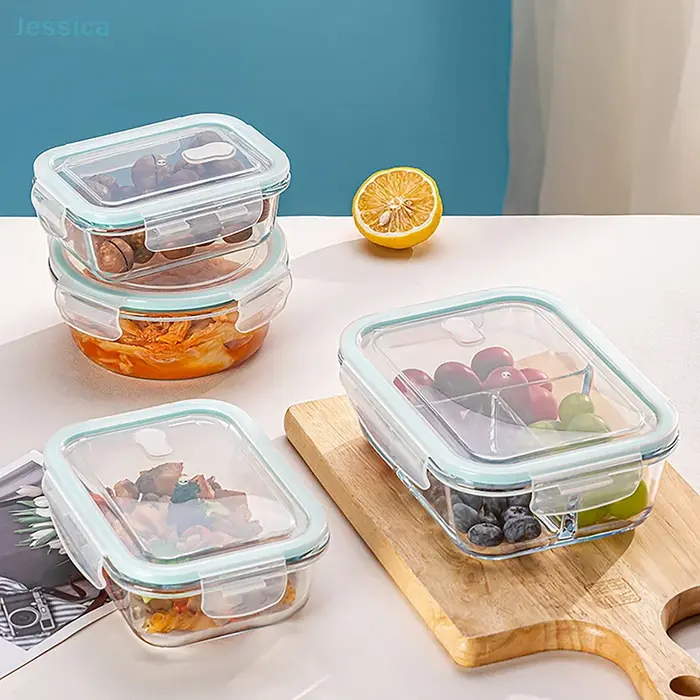 ♥ Boîte à Bento en verre borosilicate élevé avec couvercles