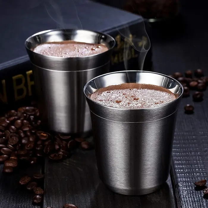1 pièces 80ml 160ml 250ml Mini tasses à café de haute qualité en acier inoxydable Double paroi
