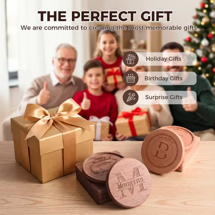 Coaster Gift 2 pièces gratuit personnalisé gravé sous-verres en bois avec rainure sur mesure pour cadeau de mariage cadeaux d'anniversaire de couple