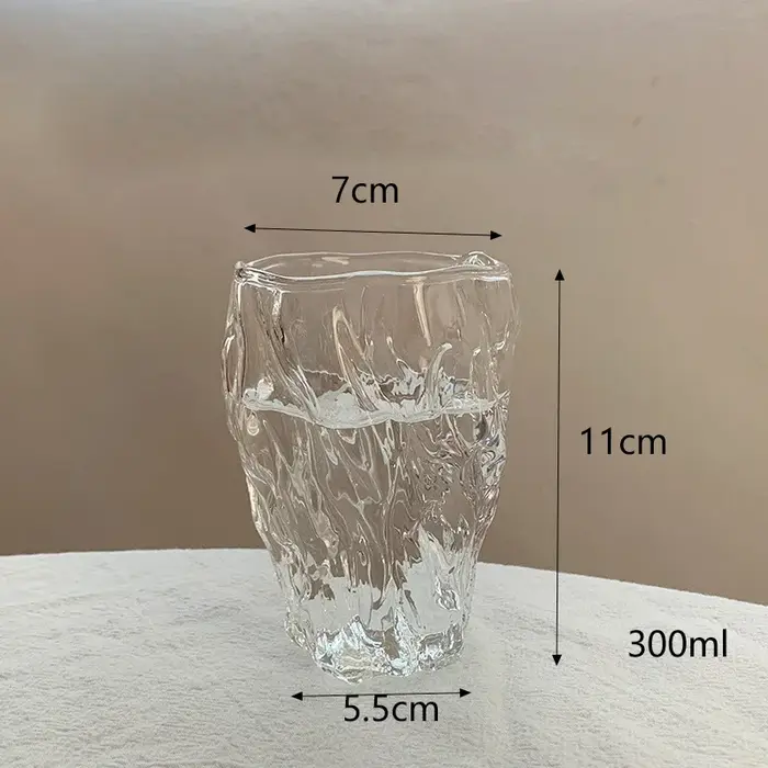 Tasse en verre texturé de style Ins, tasse à eau irrégulière épaissie, tasse de petit déjeuner, tass