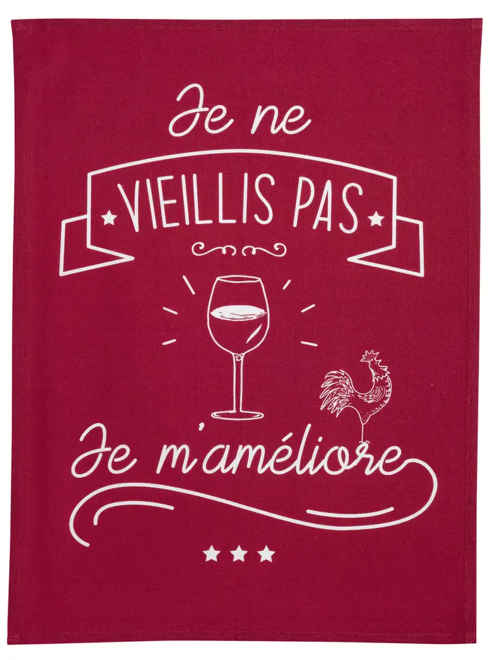 Torchon Je m'amliore Rouge 70 x 50