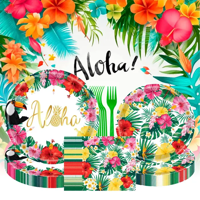 Vaisselle jetable pour fête hawaïenne Luau