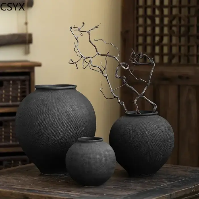Vase en céramique vintage – Jardinière à double usage et décor floral