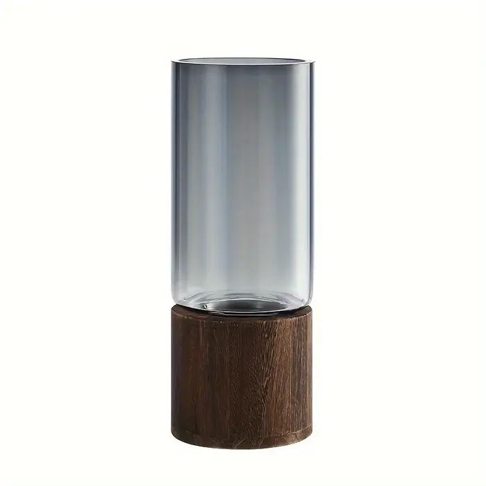 Vase en verre élégant avec Base en bois pour plantes hydroponiques