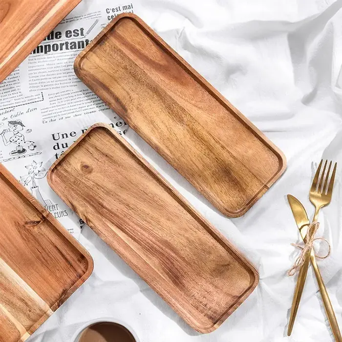 Assiette de service rectangulaire en bois de bambou