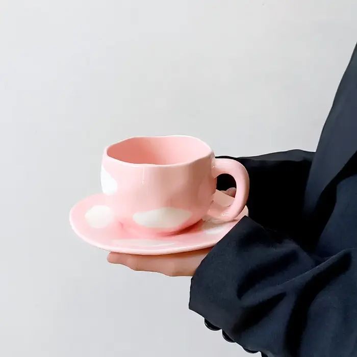 Style coréen mignon arc café tasse en céramique assiette ensemble créatif Vintage peint à la main ménage bureau lait petit déjeuner tasses d'eau nouveau