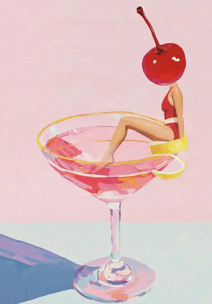 Café Martini Cocktail Margarita boisson fille sautant dans le verre à vin affiche amusante impression sur toile mur Art Bar Club cuisine décor