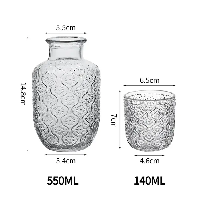 Ensemble de Carafe et gobelets en verre transparent de 550ml