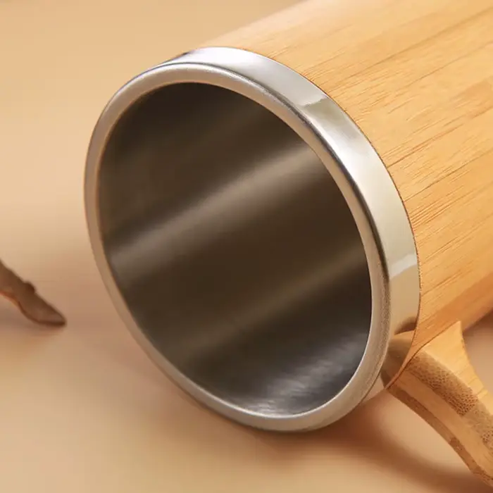 Tasse à café rustique en bambou avec poignée couvercle