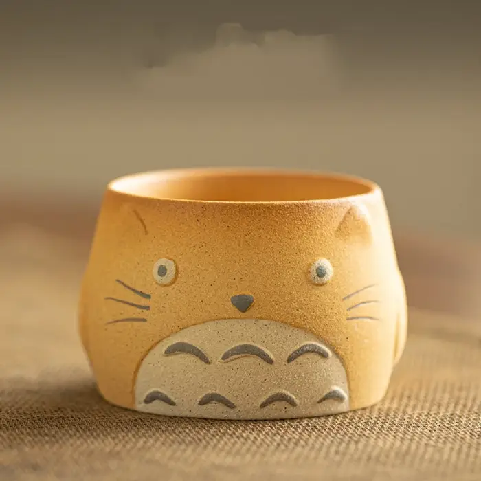 Tasse à café expresso en céramique, chat de dessin animé mignon, tasse à thé en poterie brute pour l