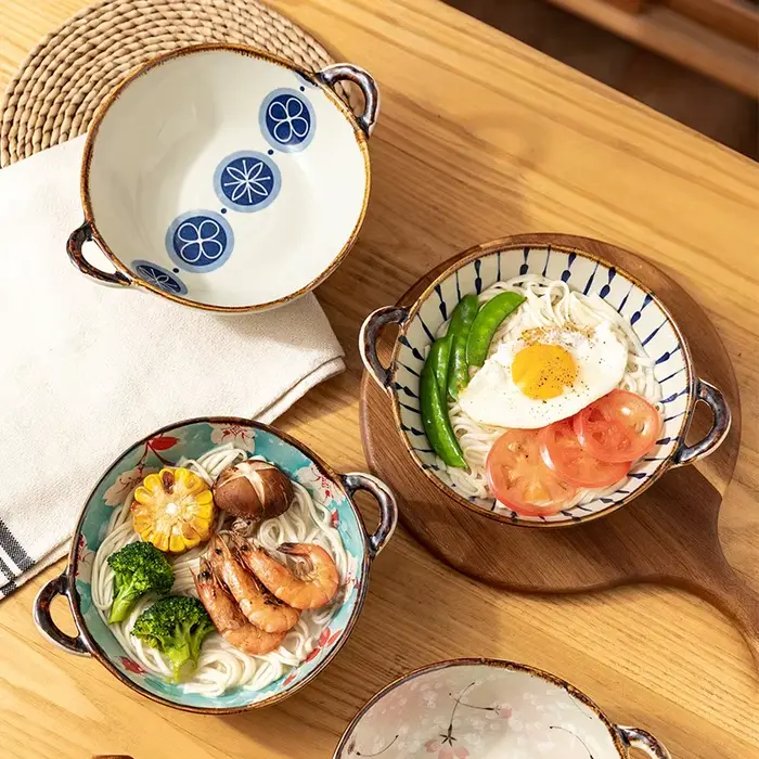 Bol à nouilles japonais de 7.5 pouces, bol à soupe en céramique avec poignée, bol à pâtes à salade, 