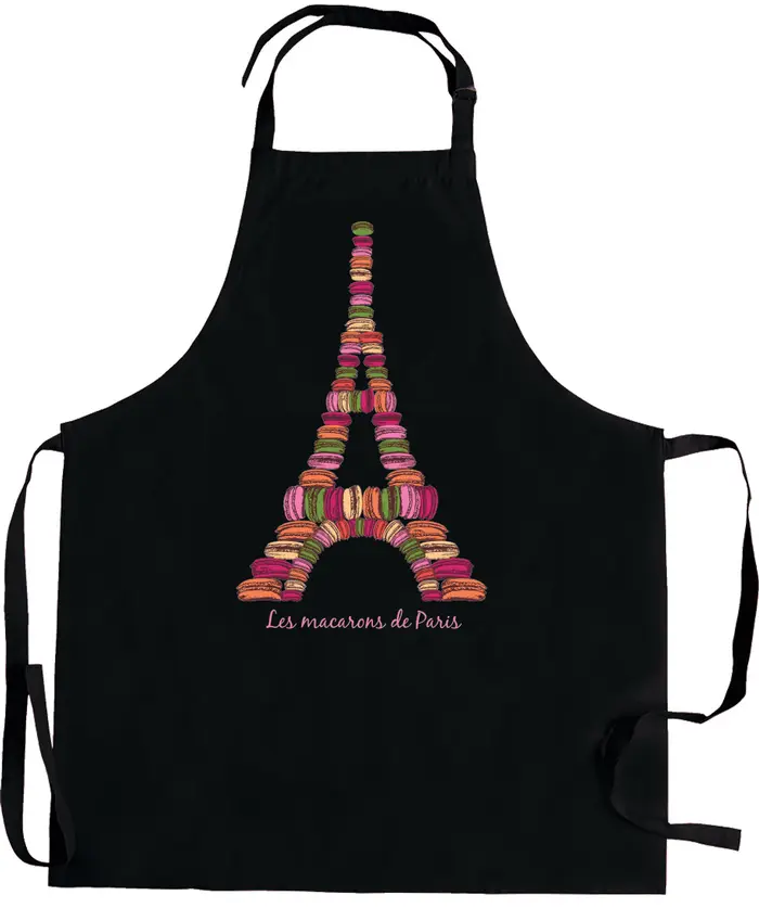 Tablier de cuisine Macarons de Paris recycl Noir 72 x 90