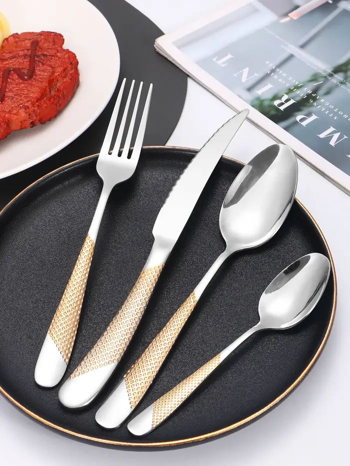 Vaisselle en acier inoxydable, couteau à steak étoile et fourchette à dessert, cuillère, costumes de