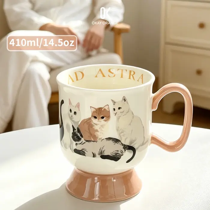 Tasse à café vintage en céramique motif chat
