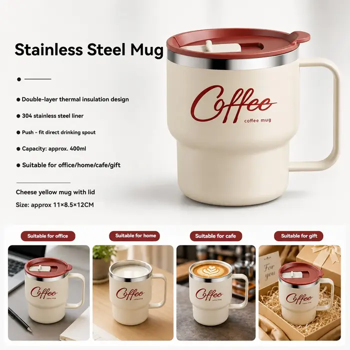 Mug à café en acier inoxydable de 400 ml avec poignée