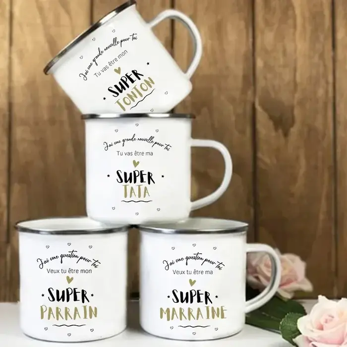 Tasse en émail imprimée française frère amis boisson lait tasses à café annonce de grossesse
