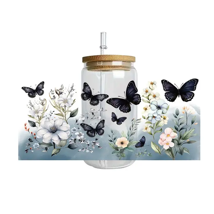 Thème abeille miel 16oz Libbey verre tasse enveloppes bricolage UV DTF autocollant motif papillon ét