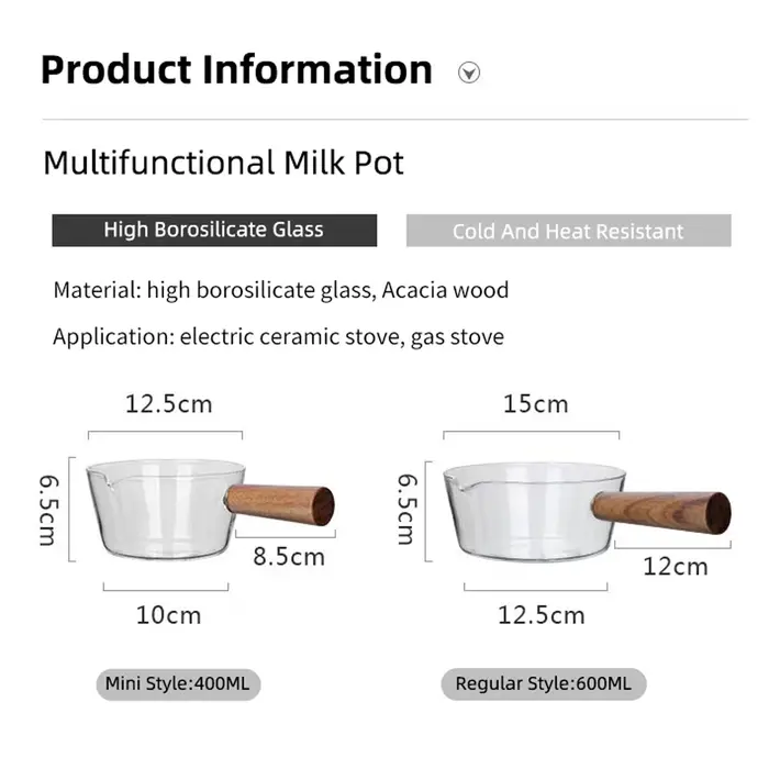 Pot à lait en verre avec manche en bois