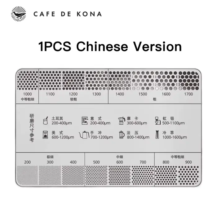 CAFEDE KONA carte de référence de mouture 200-1700um