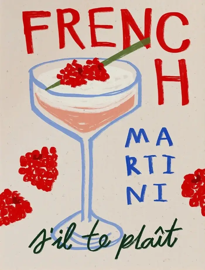Tasses à café, matcha latte, cuisine, martini français, cocktail, affiche imprimée, art mural, image