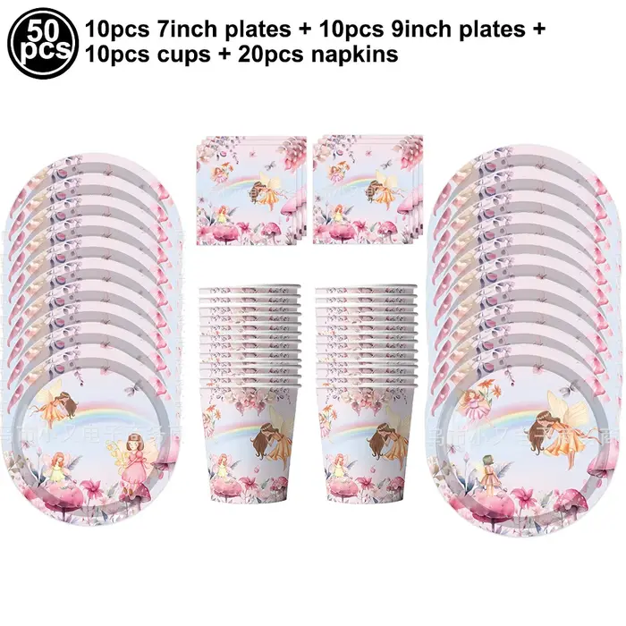 Ensemble de vaisselle de fête féerique comprenant assiettes en papier