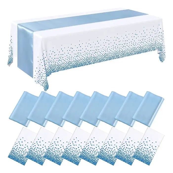 1 ensemble de nappes jetables en plastique et de chemins de table en satin à pois pour fête