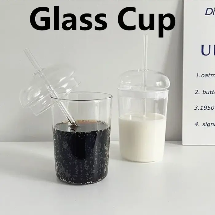 Tasse en verre avec couvercle et paille de 450ML
