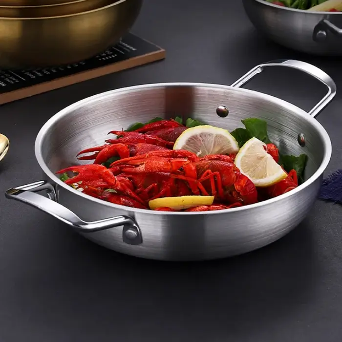 Ustensiles de cuisine en acier inoxydable, casserole sèches avec poignée, cuisson à domicile, poêle 