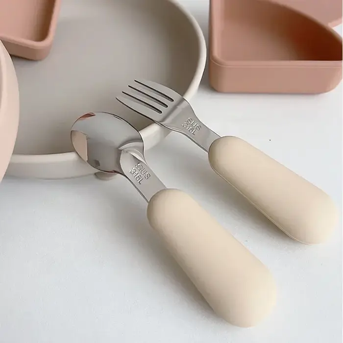 Ensemble de Couverts en Silicone et Acier Inoxydable pour Bébé