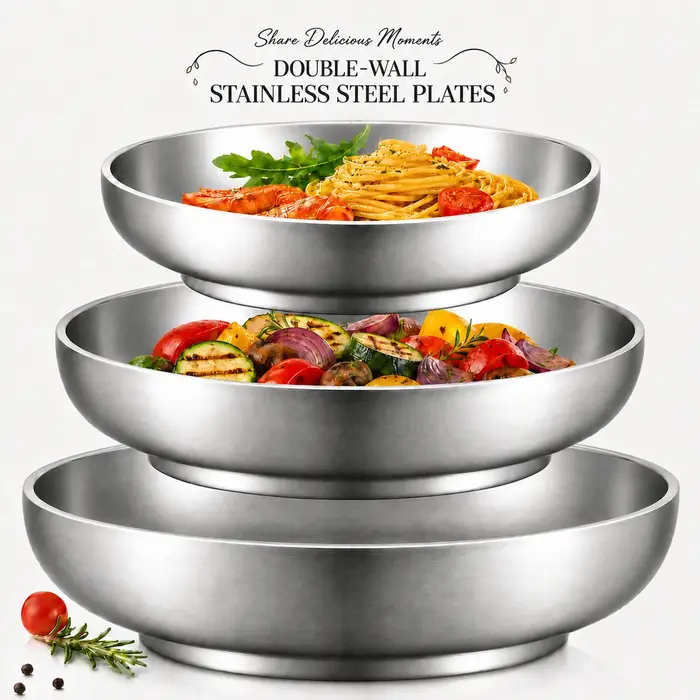 Assiettes à double paroi 22/24/26 cm en acier inoxydable 304
