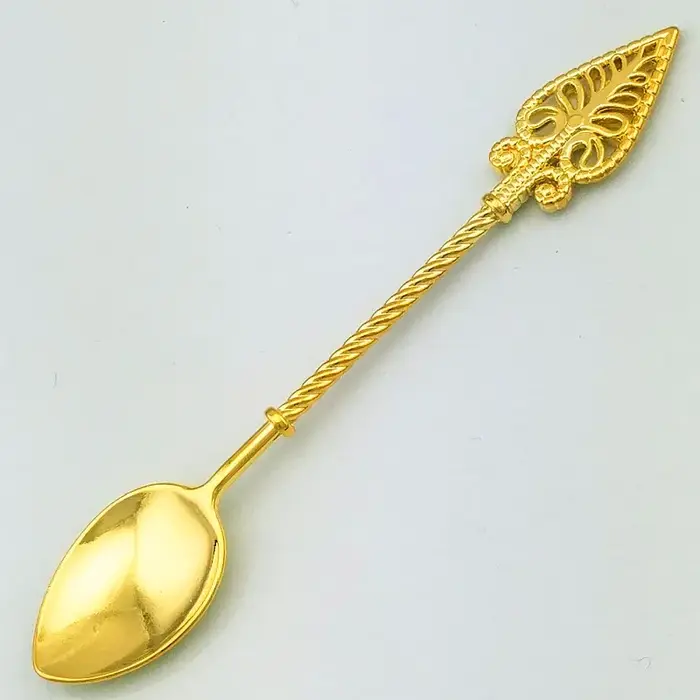 Mini Cuillère à Café et Thé en Clip, Motif Vintage, Or et Argent, Accessoires Rétro de Haute Qualité