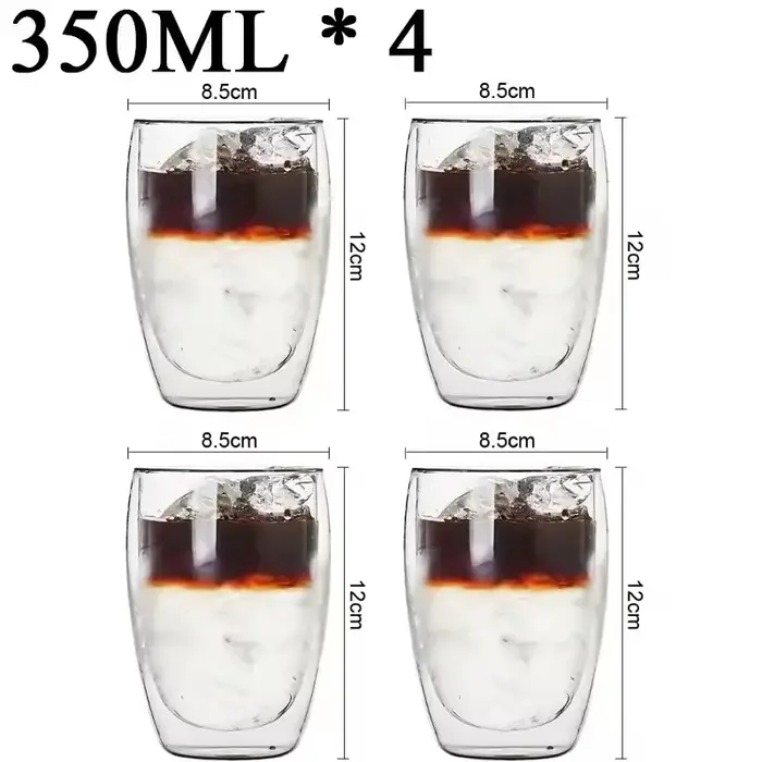 2/4/6 pièces tasses à expresso en verre thermique isolé à Double paroi 350ml tasse à café