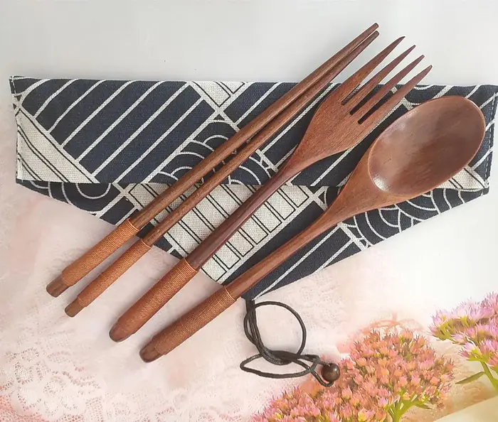 Ensemble de couverts en bois naturel durable 3 pièces