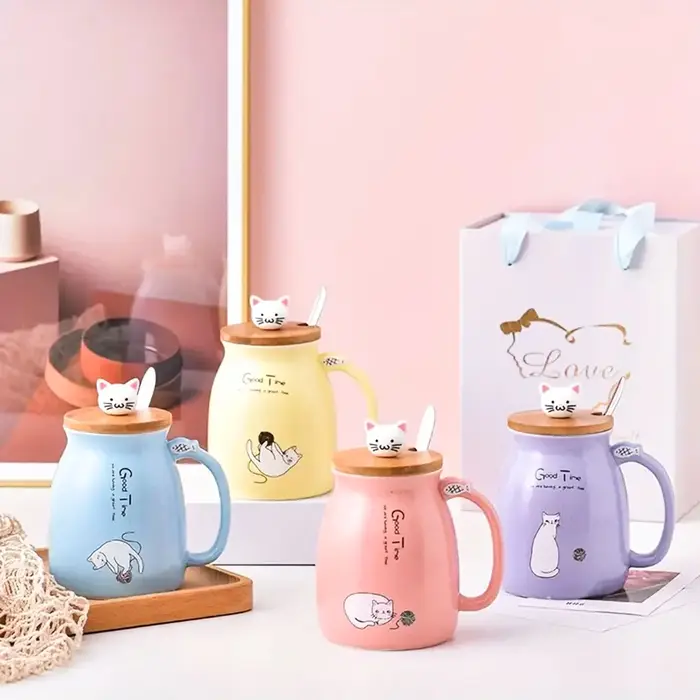 Tasse à thé Kawaii, tasse à café en céramique avec chat mignon