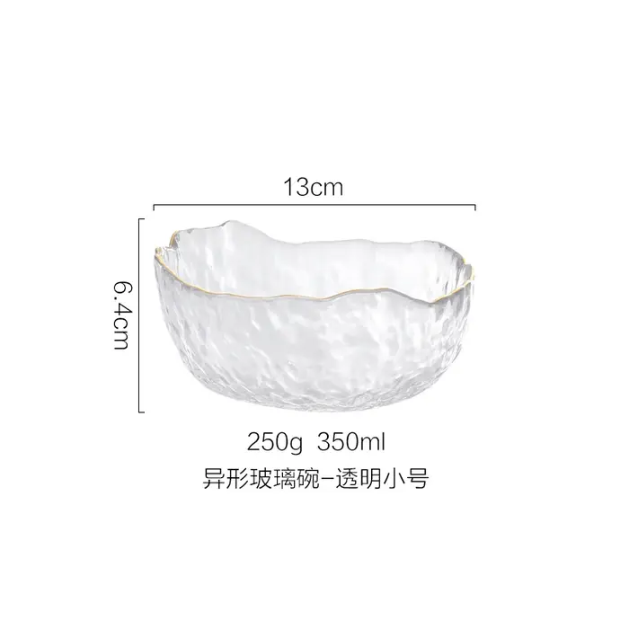Filles en verre Iceberg de style japonais avec bord doré, salade transparente, soupe de fruits, dess