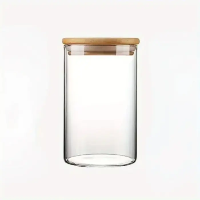 Bocaux de stockage ronds en verre avec couvercle en bambou