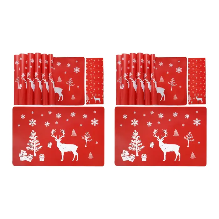 Toile de noël lavable, ensembles de 12 napperons et 12 tasses