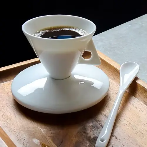 Ensemble de tasses à café et soucoupes fabriquées à la main en porcelaine d'os avec cuillère express