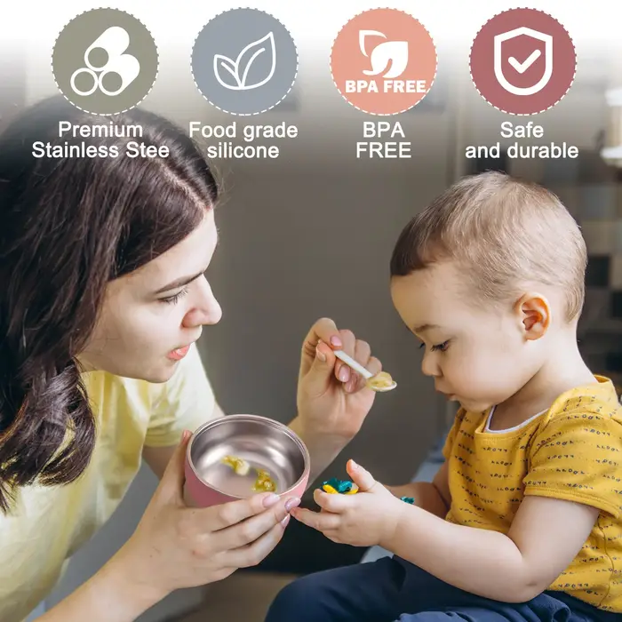Couleur enfants 2 pièces bol en acier inoxydable ensemble de vaisselle pour l'alimentation du bébé détachable Silicone