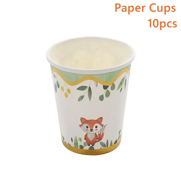 Assiettes de fête d'anniversaire en forêt, tasse, vaisselle, décor de fête d'anniversaire pour enfan