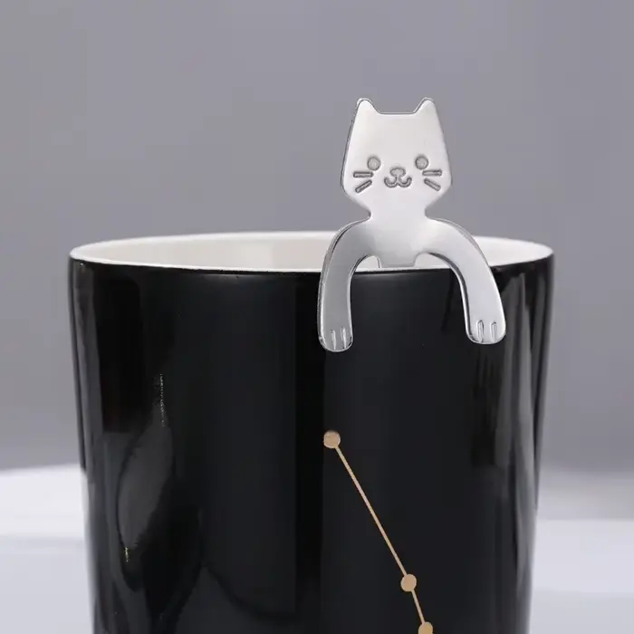 Cuillère à café en acier inoxydable, joli cuillère à café en forme de chat mignon, cuillère à Desser
