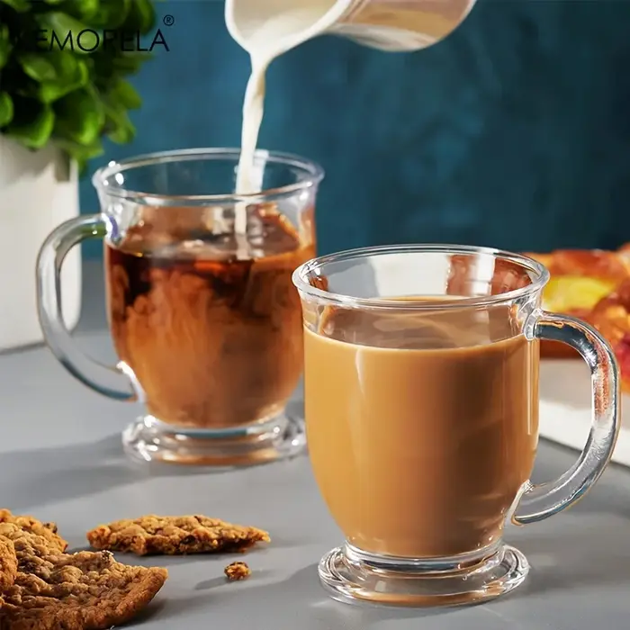 Tasse à café transparente avec poignée, tasse à Cappuccino créative, café, lait, thé, jus, usage domestique, ensemble de verres, 1/4 pièces