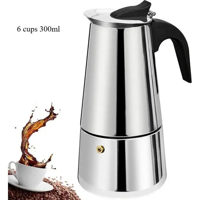 Cafetière Moka 6 tasses en acier inoxydable
