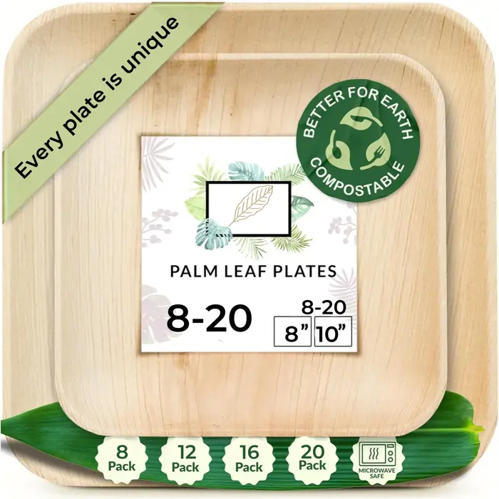 Assiettes carrées jetables en feuille de palmier