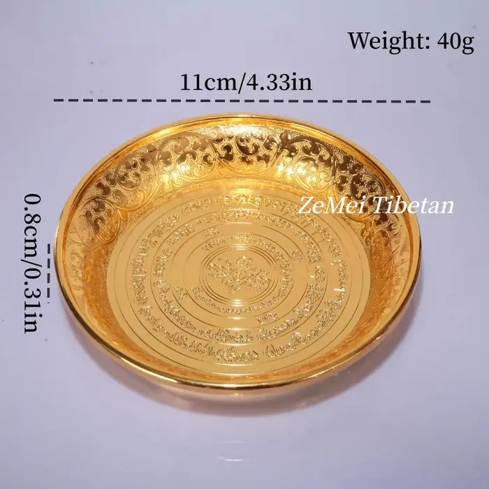 Assiette rouge de style tibétain, plat en alliage gravé de fleurs Sangge, pour autels tantriques por