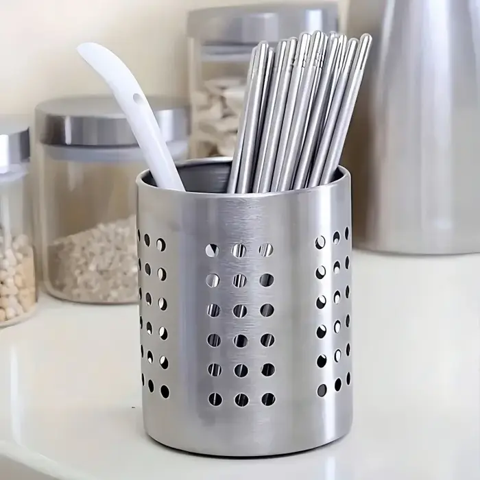 Boîte de rangement pour baguettes en acier inoxydable cylindrique