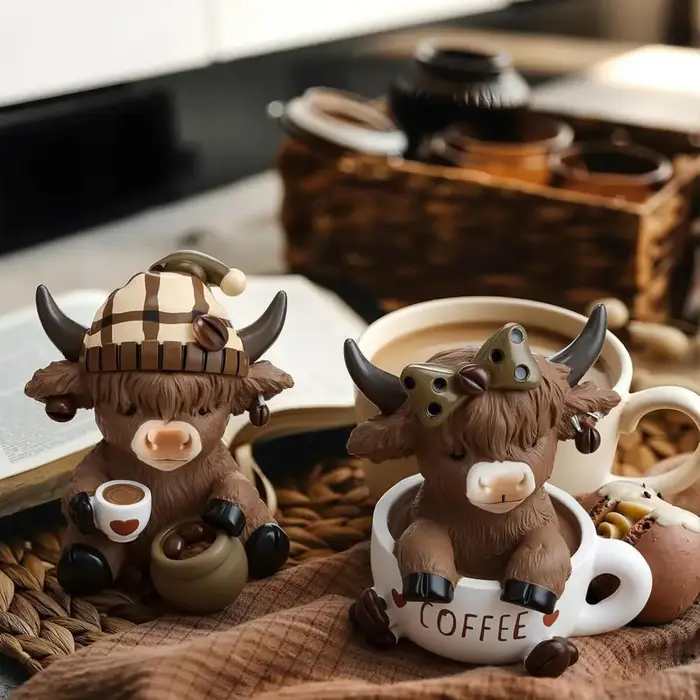Statue de vache sur le thème du café