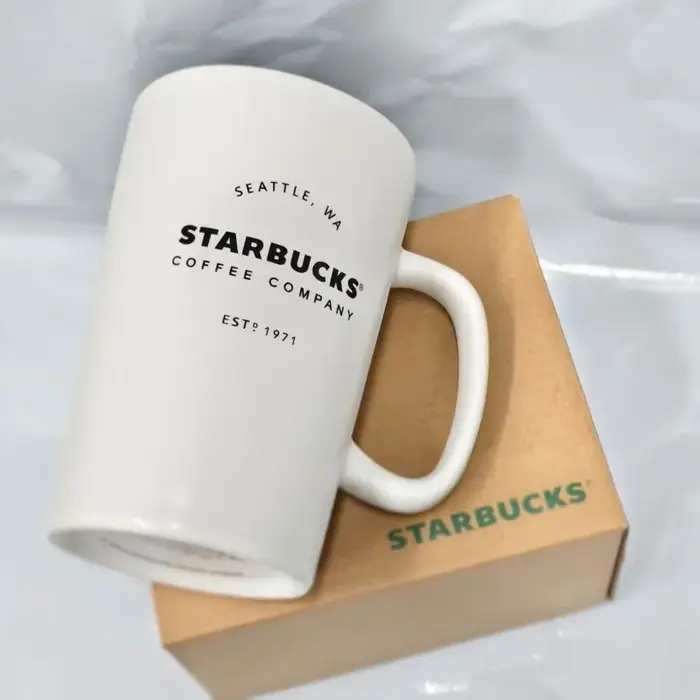 Mug à café en céramique blanc classique Starbucks 355 ml, impression Seattle WA & EST.1971, minimali